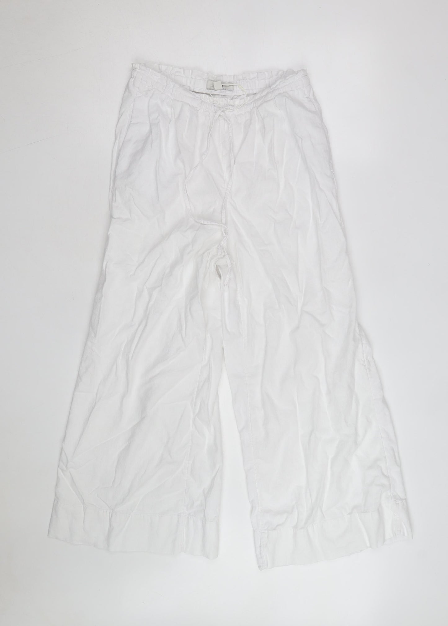 Marks and Spencer Women's White Linen Wide-Leg Trousers Size 8 Short