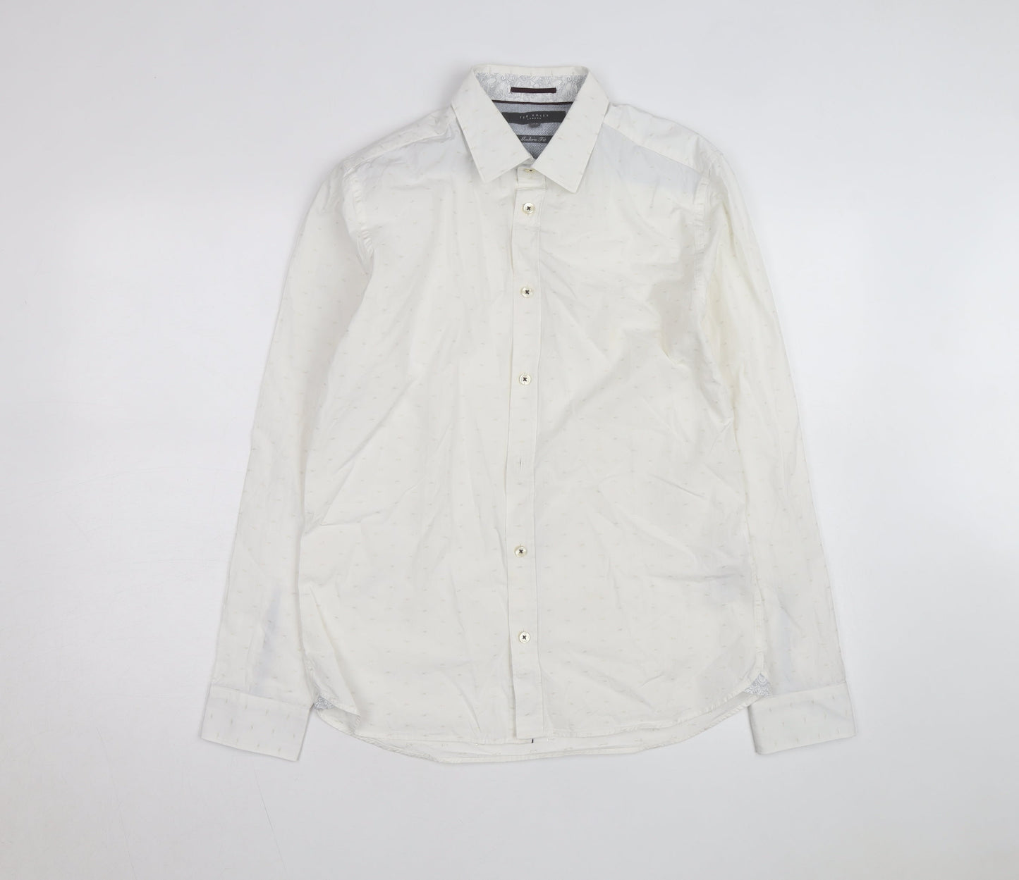 Ted Baker Men's White 15.5in Classic Long Sleeve Button-Up Shirt