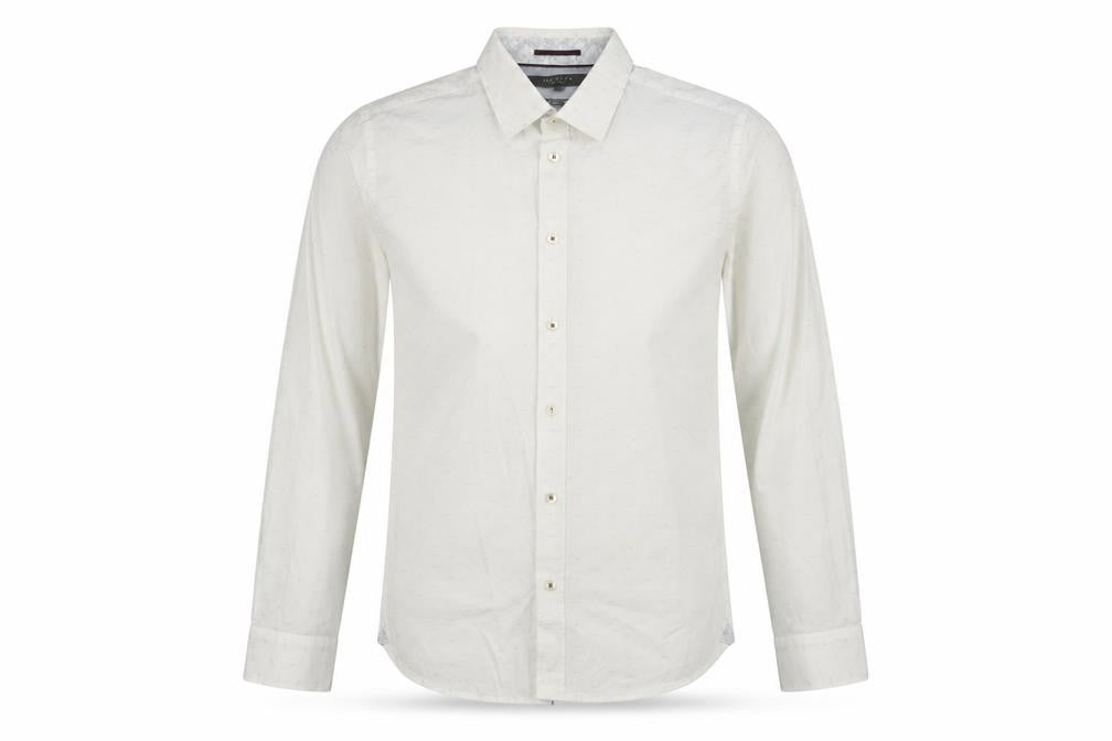 Ted Baker Men's White 15.5in Classic Long Sleeve Button-Up Shirt