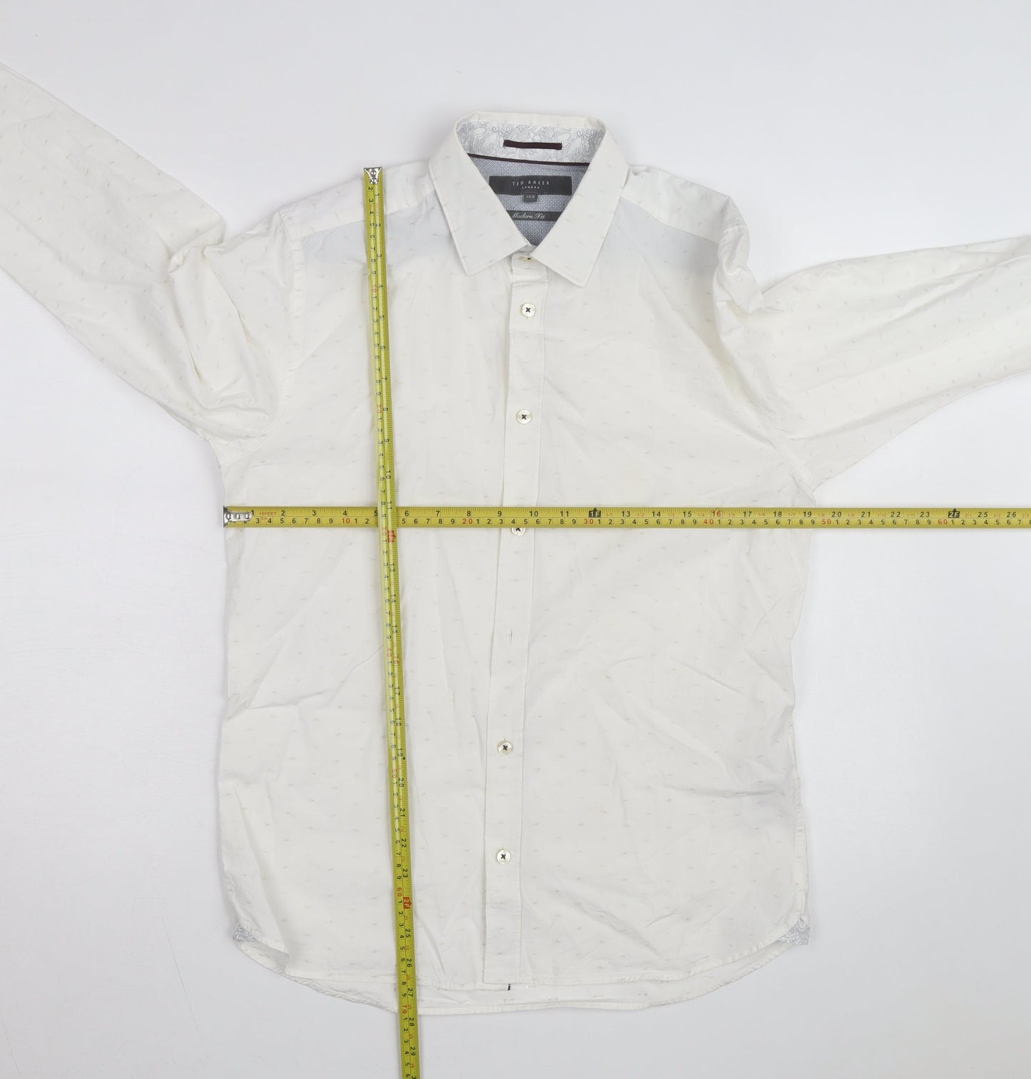 Ted Baker Men's White 15.5in Classic Long Sleeve Button-Up Shirt