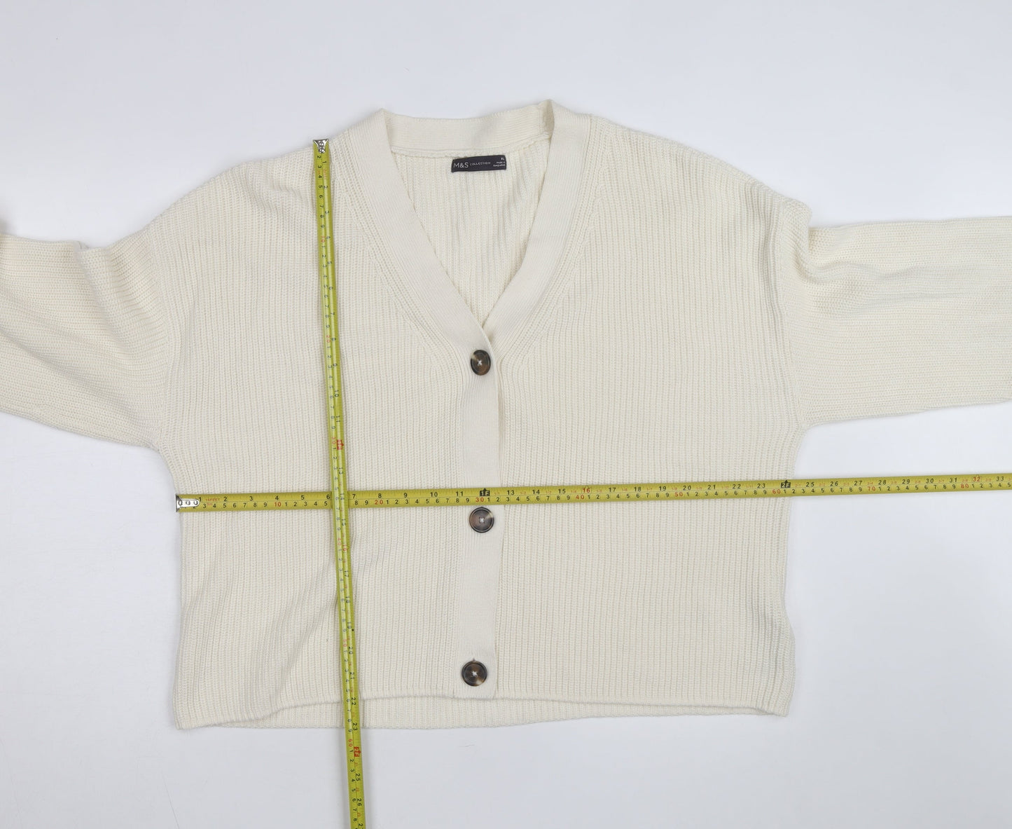 Marks and Spencer Womens Ivory XL Chunky Knit V-Neck Cardigan