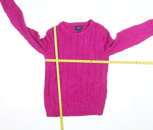 Lands' End Women's Pink Cable-Knit Cotton Jumper M 10-12 Crew Neck