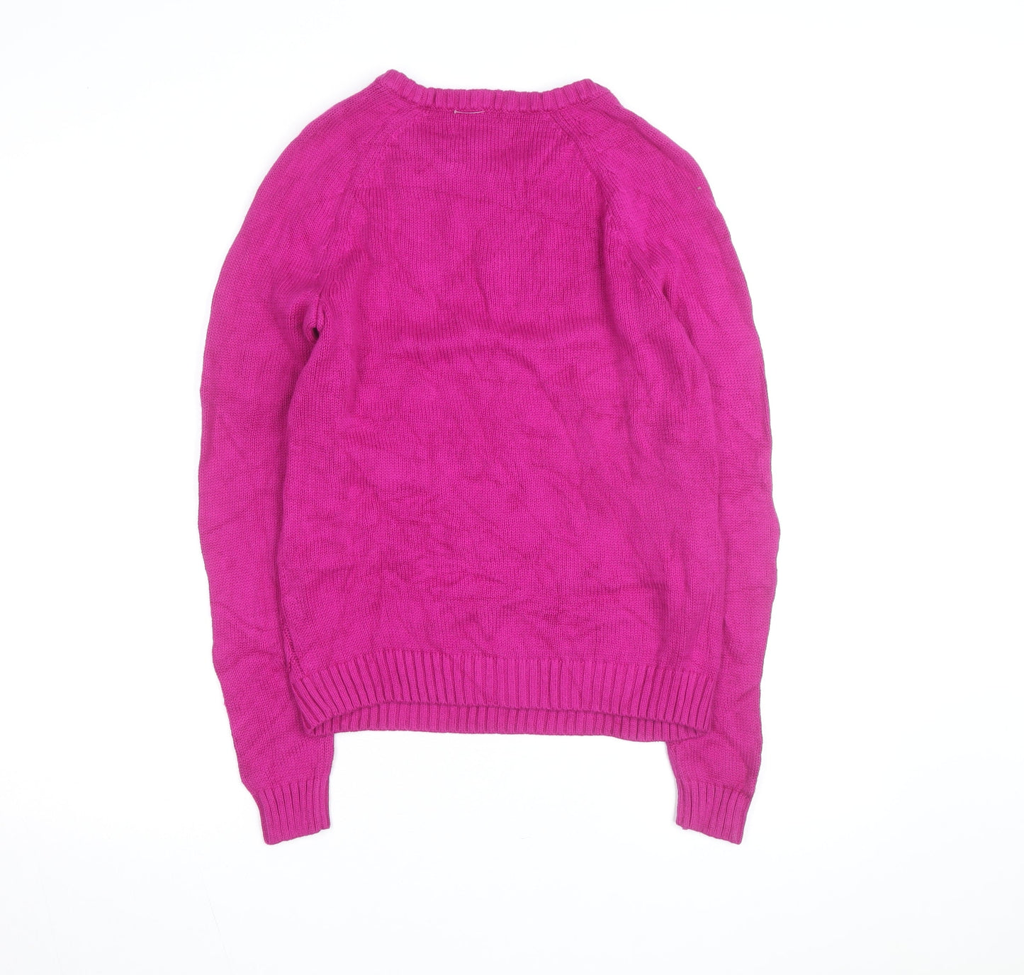 Lands' End Women's Pink Cable-Knit Cotton Jumper M 10-12 Crew Neck