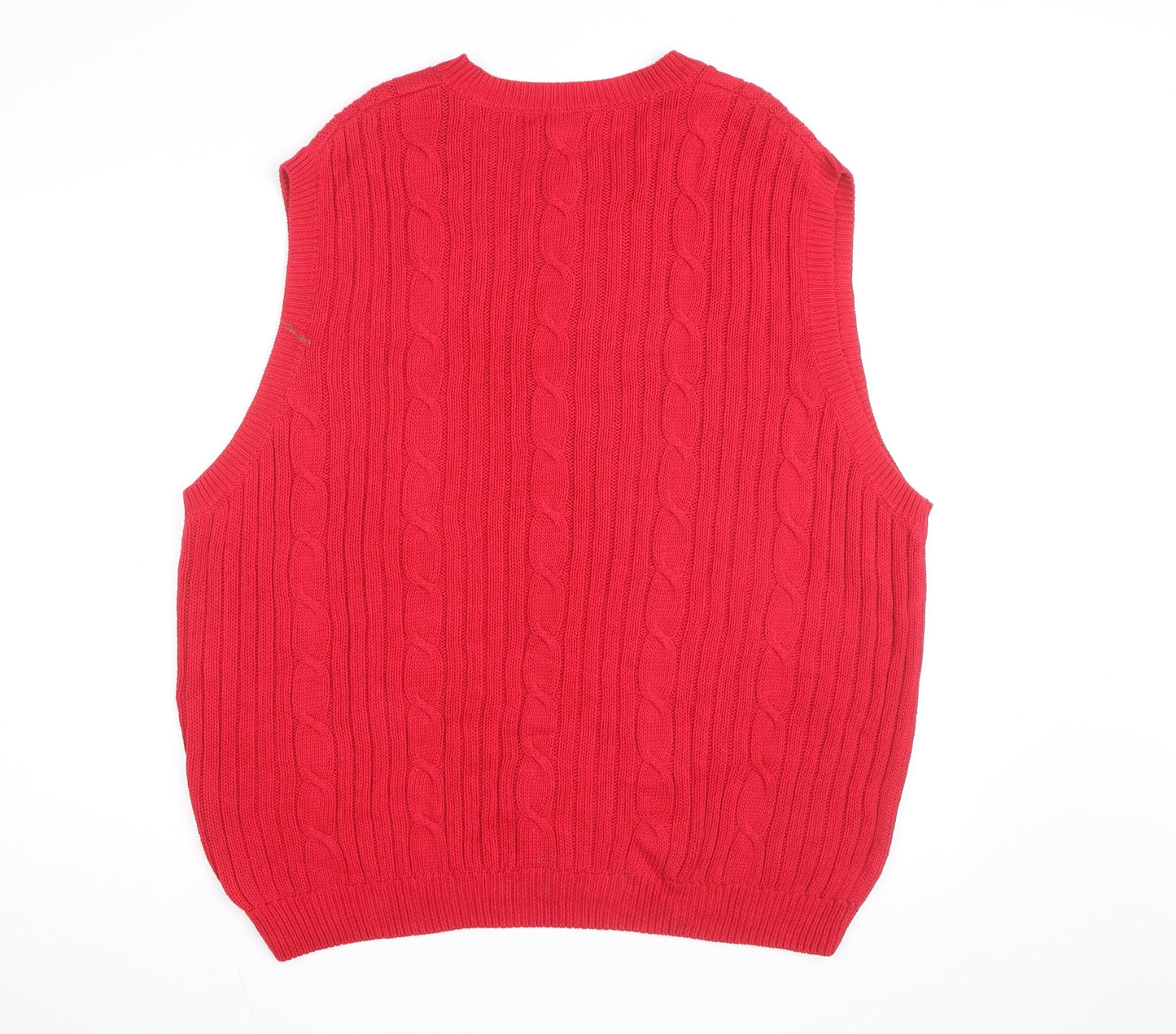 Ivy Crew Men's Red Cable-Knit Cotton V-Neck Sleeveless Jumper XL