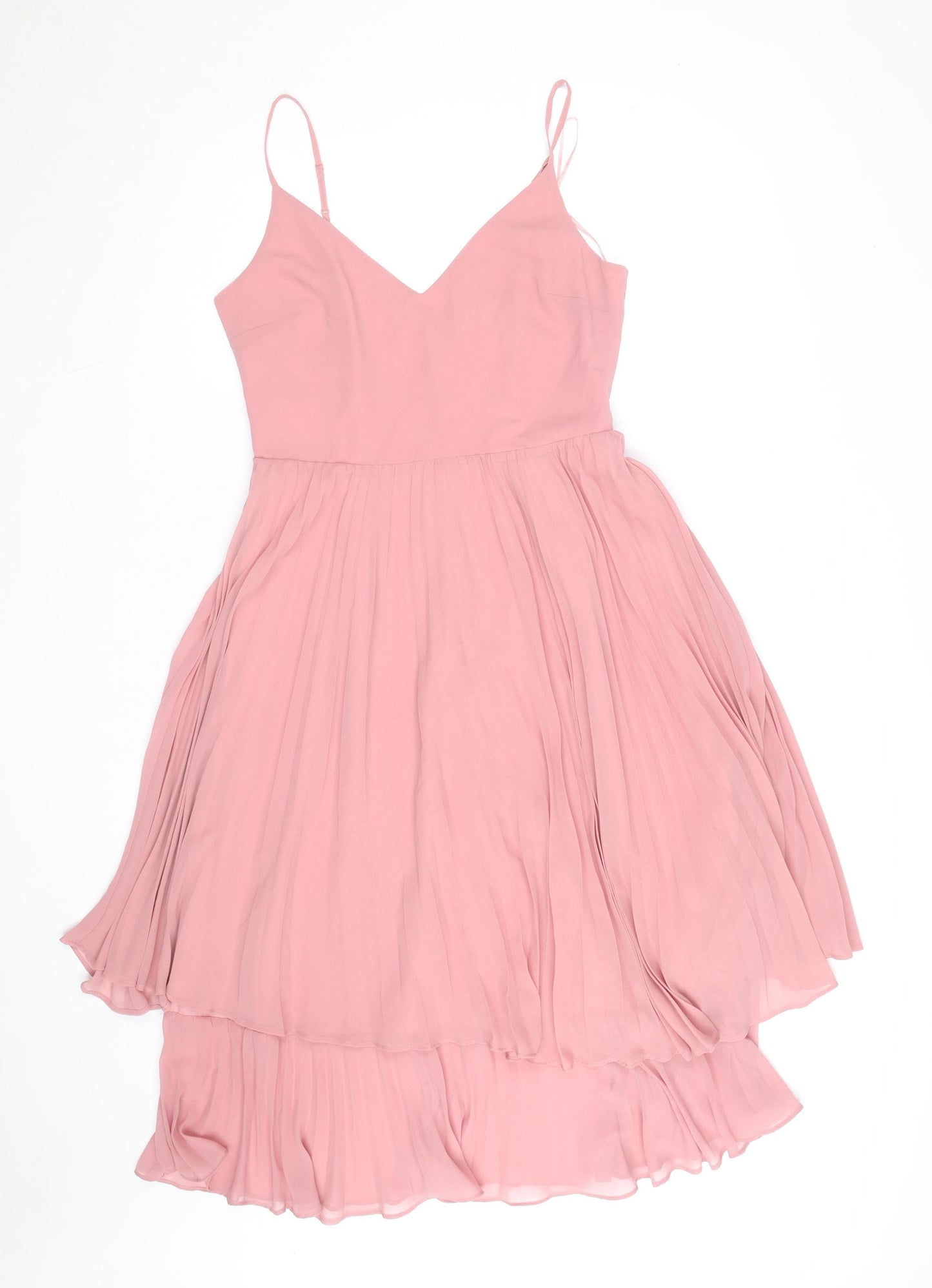 Oasis Women Pink Chiffon V-Neck Pleated Slip Dress UK 10