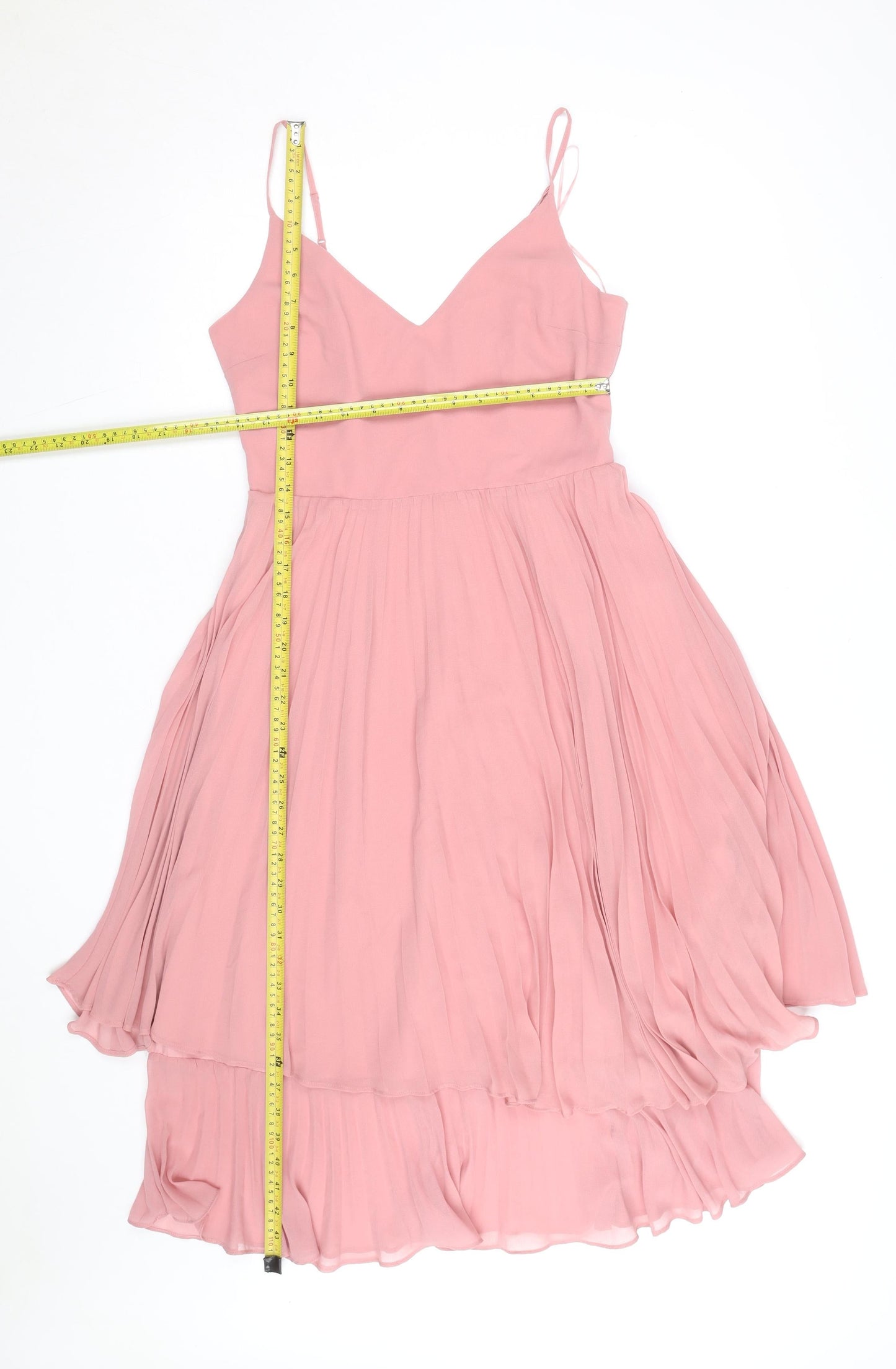 Oasis Women Pink Chiffon V-Neck Pleated Slip Dress UK 10