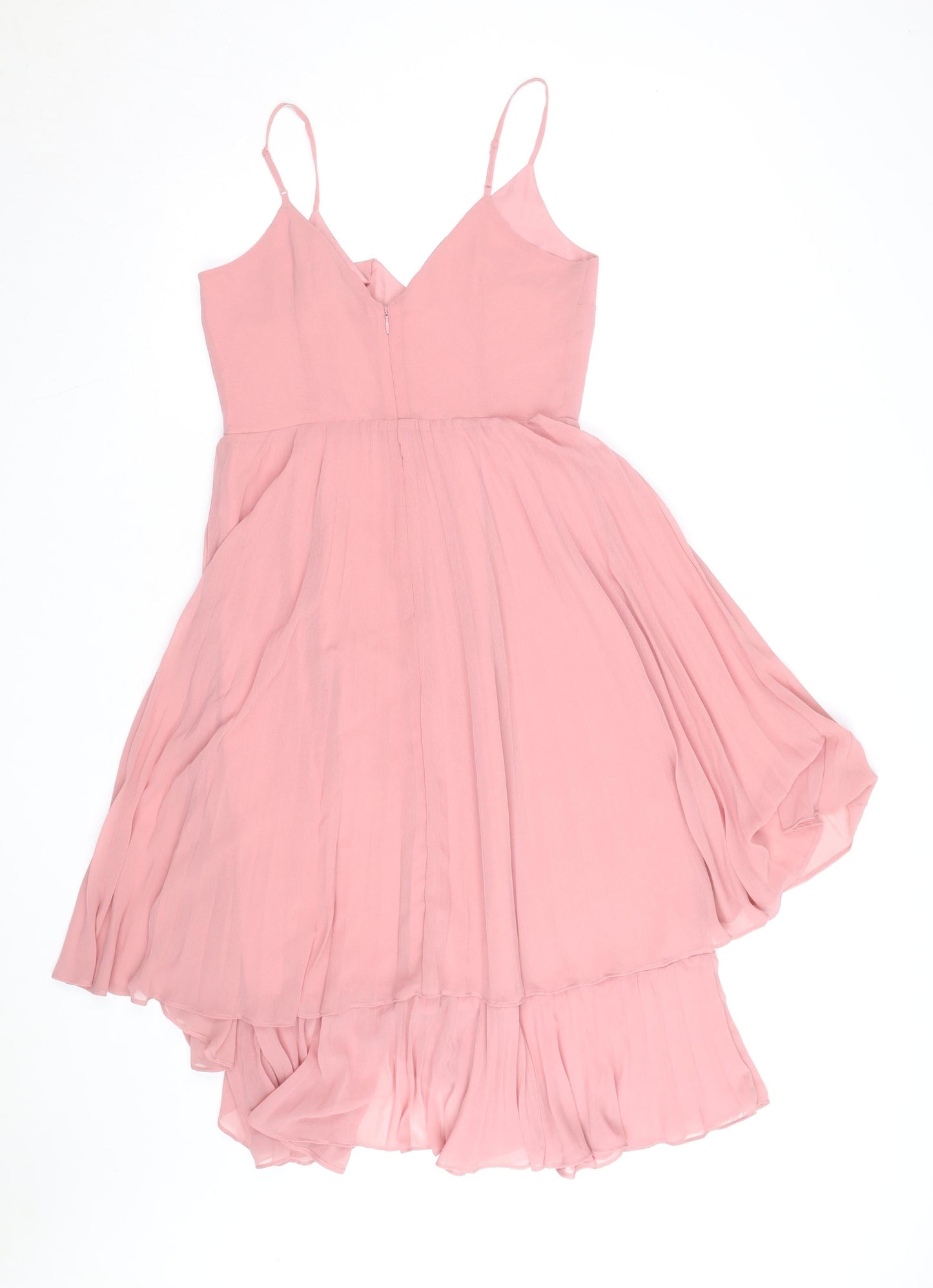Oasis Women Pink Chiffon V-Neck Pleated Slip Dress UK 10