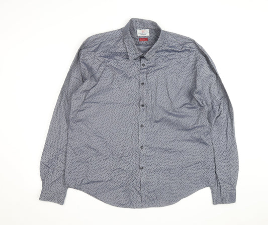 Barbour Beacon Men's Blue Geometric Slim Fit Long Sleeve Cotton Shirt M