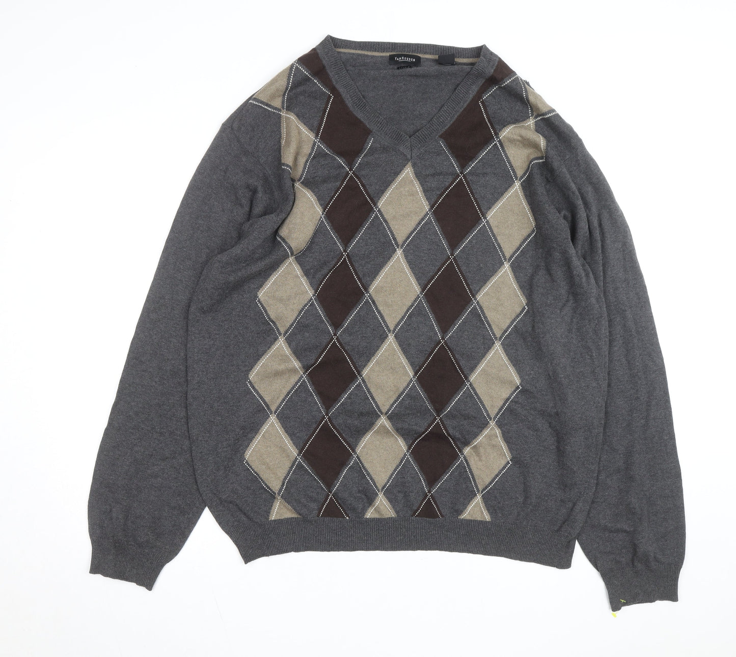 Van Heusen Men's Grey Argyle V-Neck Cotton Jumper XL