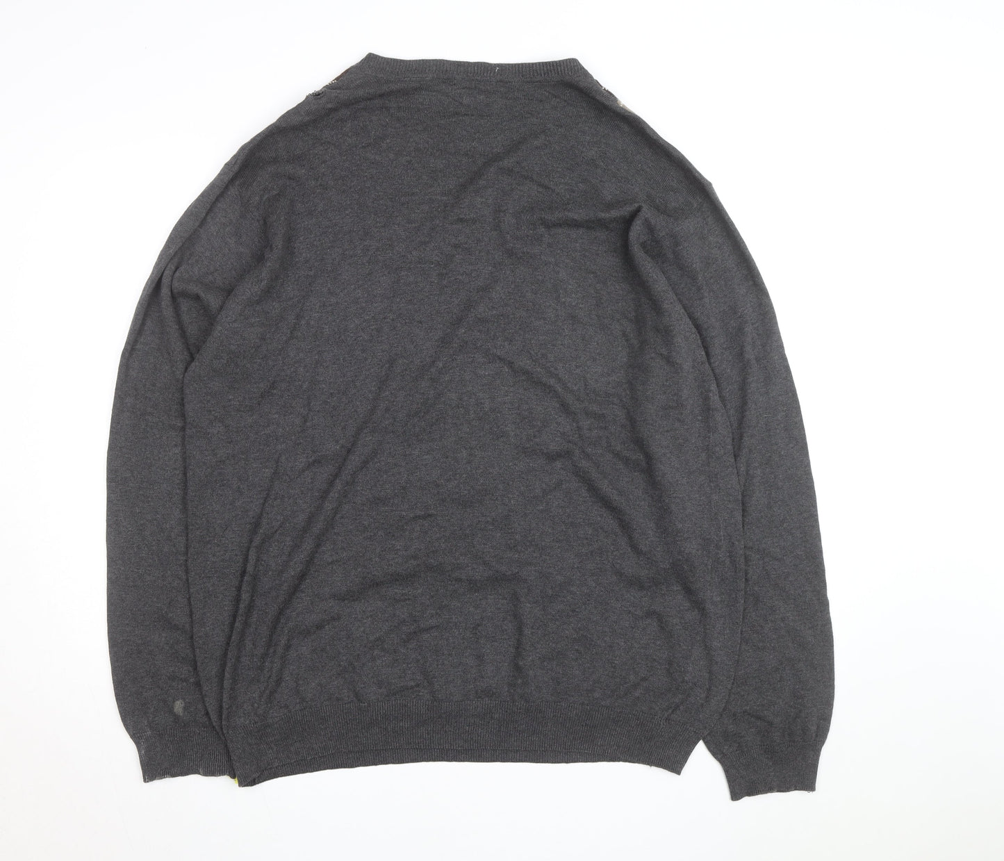Van Heusen Men's Grey Argyle V-Neck Cotton Jumper XL