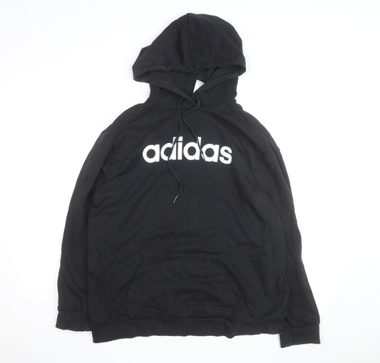 Adidas Women's Black Pullover Hoodie UK 14 Hooded Logo Sweatshirt