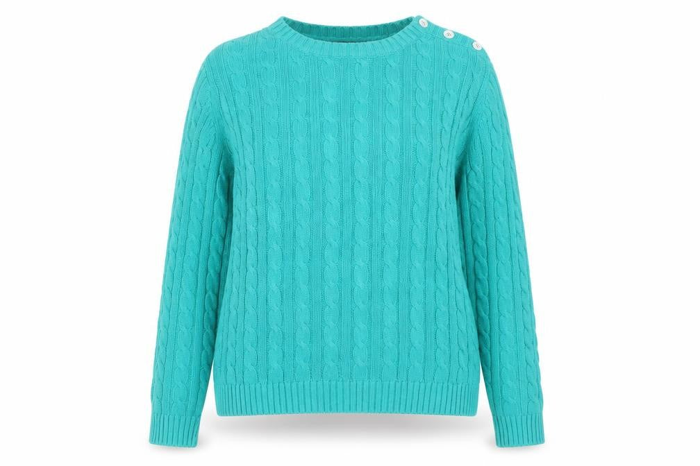 Lands' End Women's Green Cable-Knit Cotton Jumper Size L