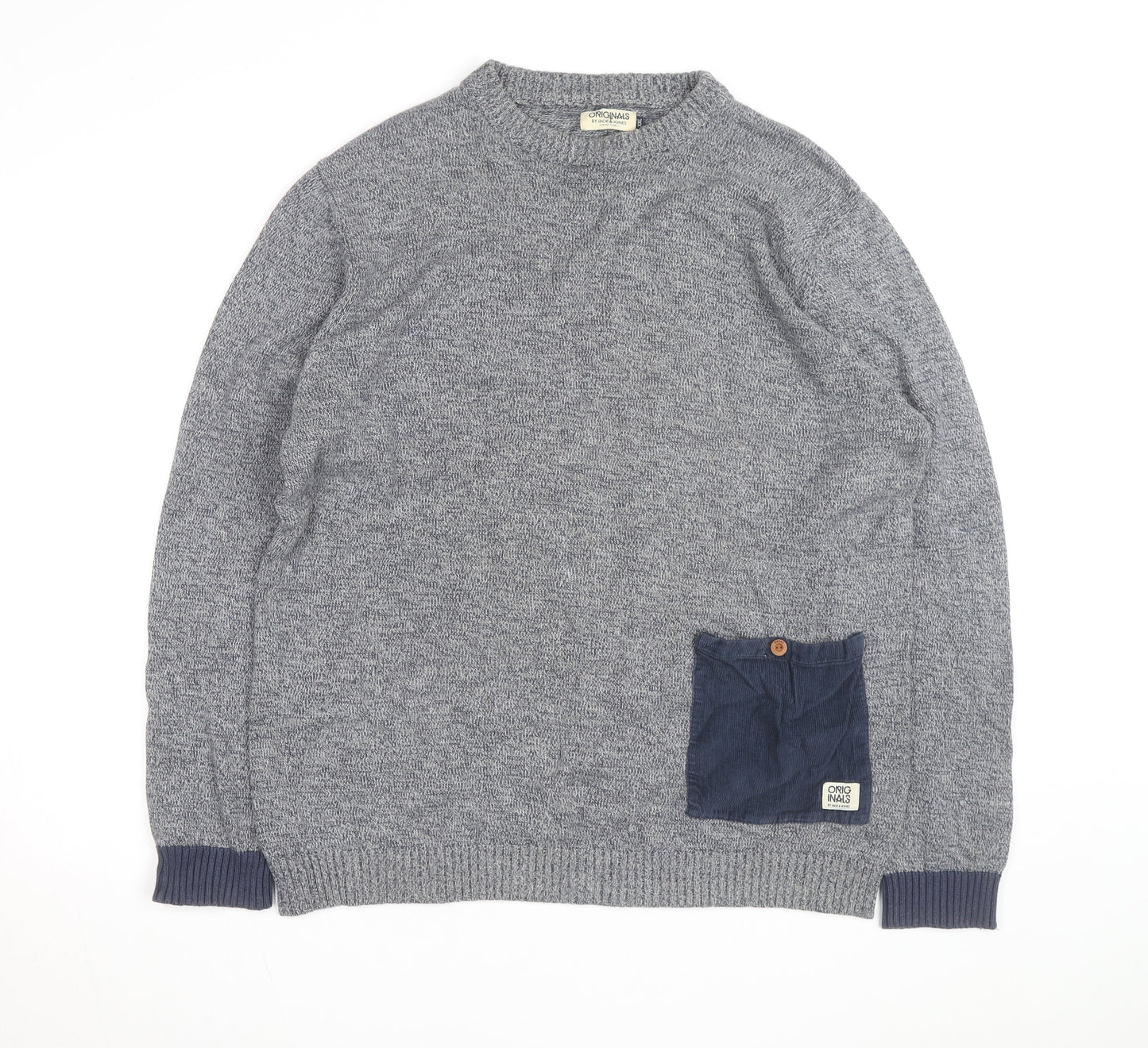 Jack & Jones Mens Grey 2XL Knit Pullover Jumper with Pocket