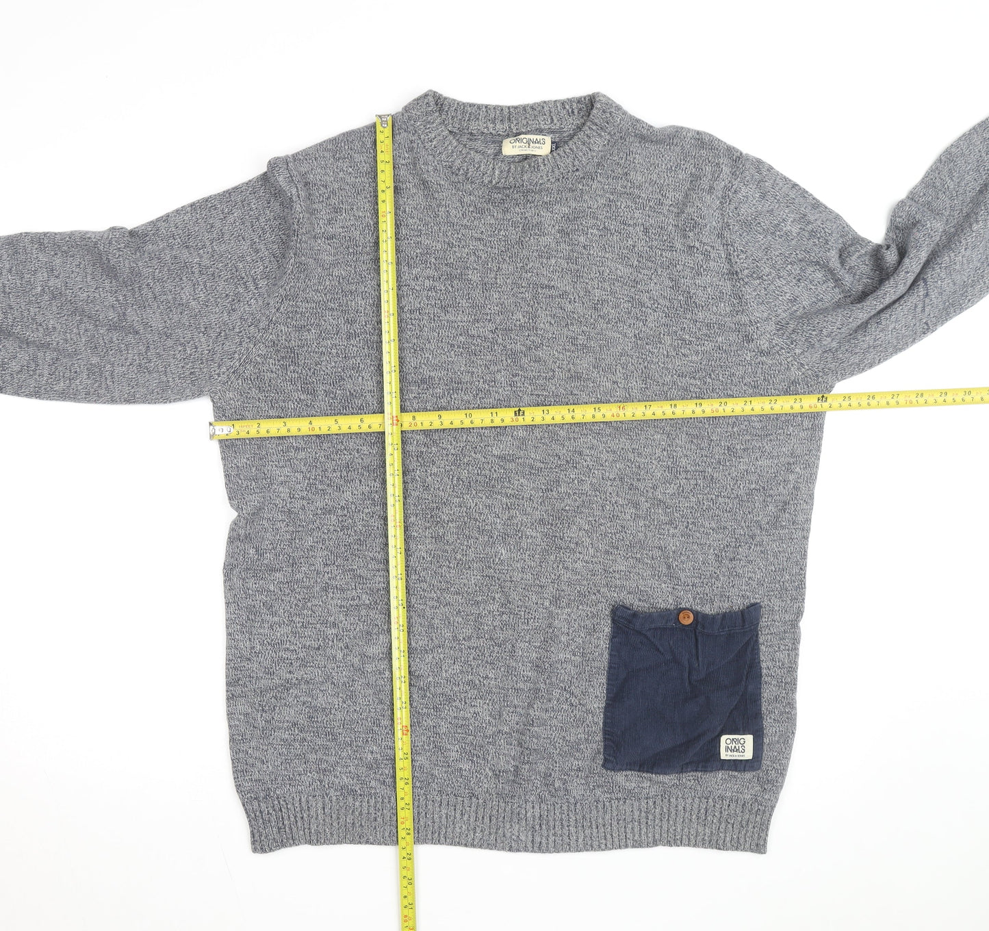 Jack & Jones Mens Grey 2XL Knit Pullover Jumper with Pocket