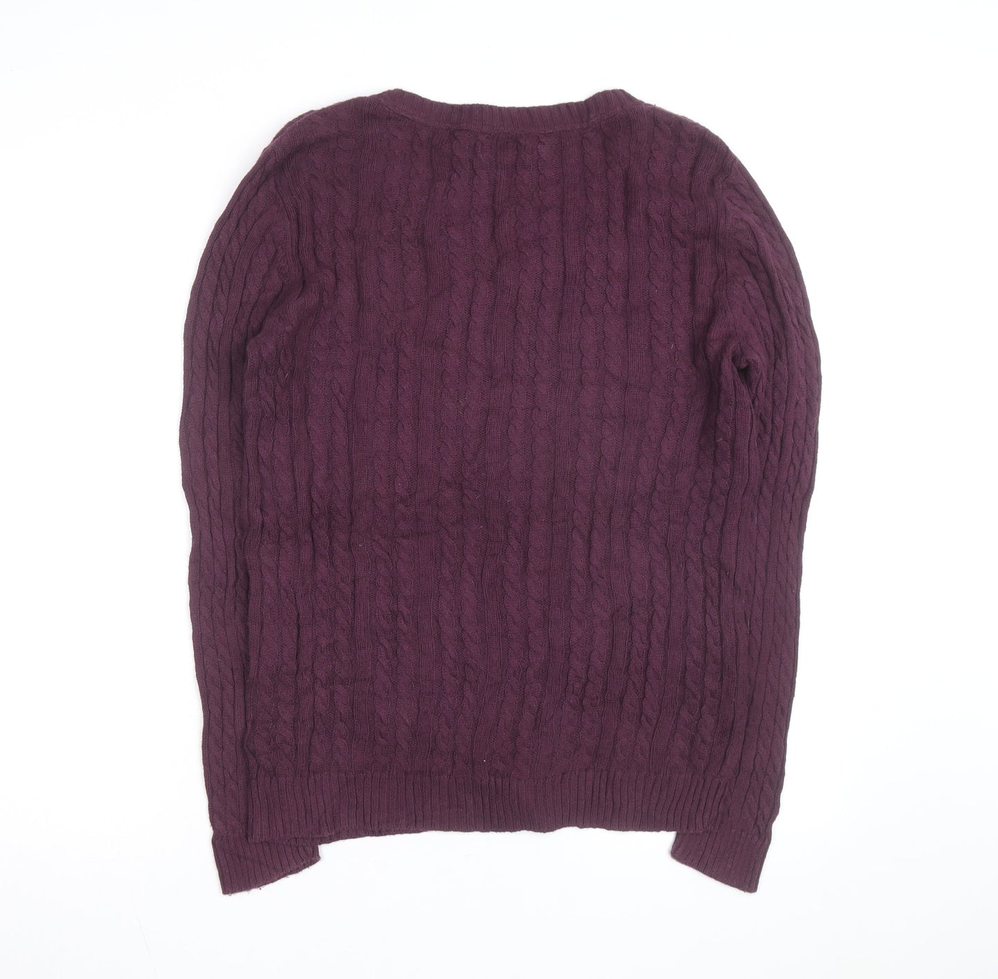 Croft & Barrow Men's Purple Cotton Cable-Knit V-Neck Jumper M