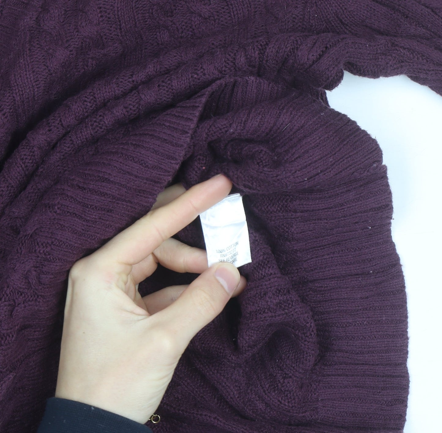 Croft & Barrow Men's Purple Cotton Cable-Knit V-Neck Jumper M