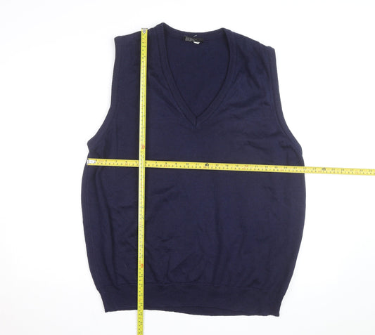 Resaknit Women's Blue Wool V-Neck Sleeveless Vest Jumper Size 24