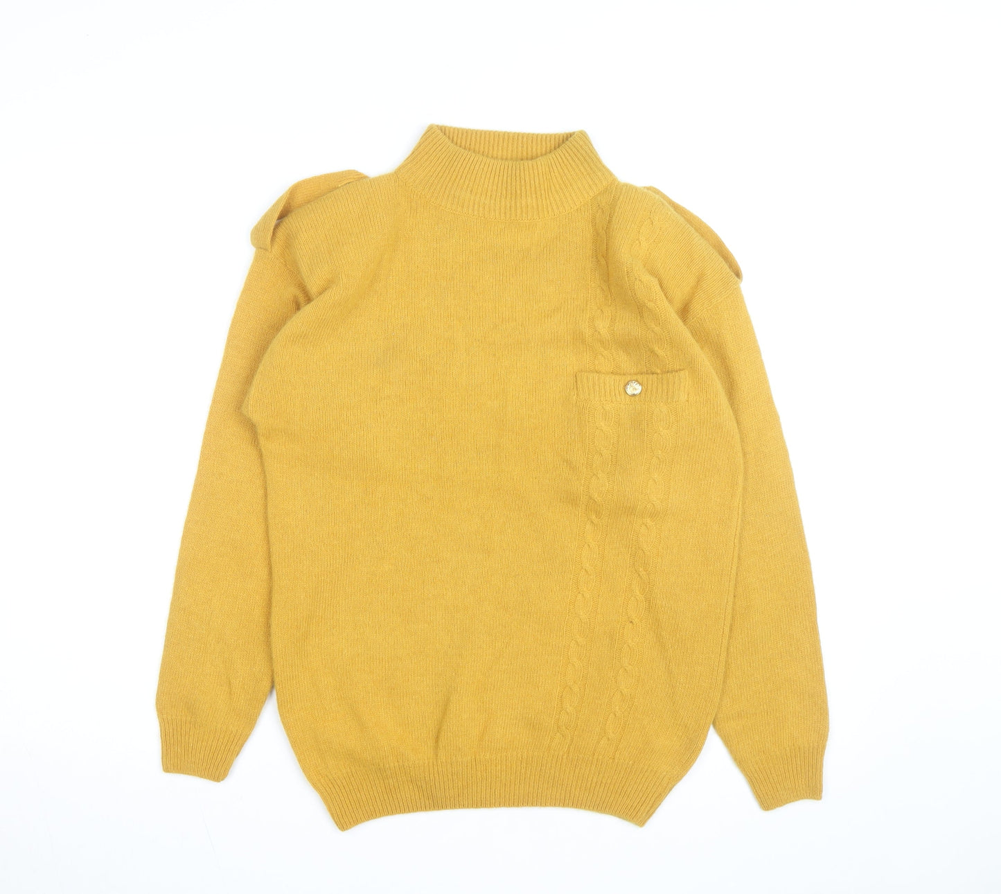 Destiny Mens Yellow Wool Angora Mock Neck Cable Pullover S