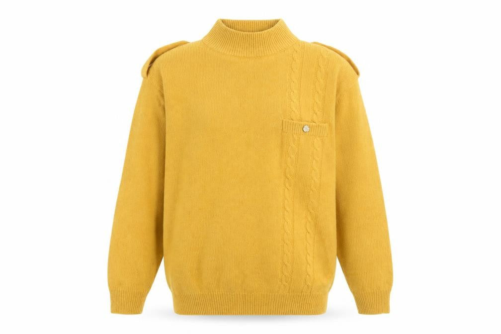 Destiny Mens Yellow Wool Angora Mock Neck Cable Pullover S