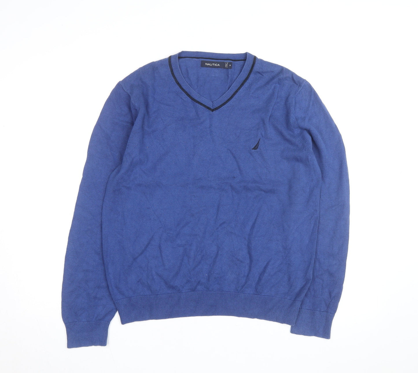 Nautica Men's Blue Cotton V-Neck Jumper Size M
