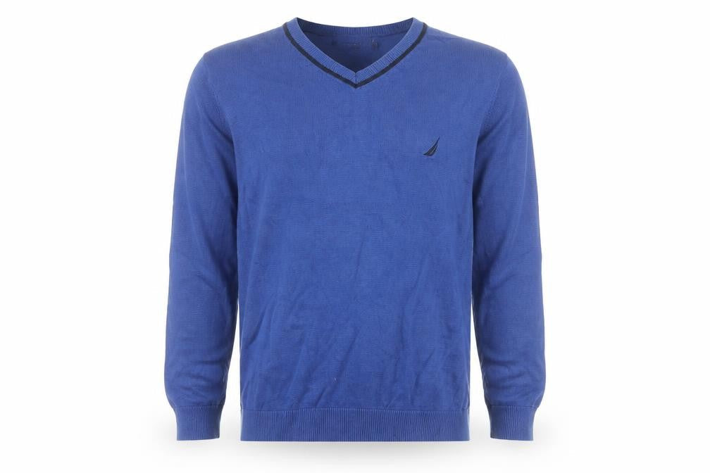 Nautica Men's Blue Cotton V-Neck Jumper Size M