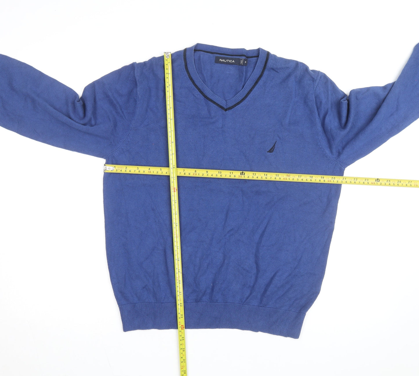 Nautica Men's Blue Cotton V-Neck Jumper Size M