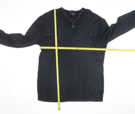 Thomas Nash Men's Black XL Henley Knit Jumper Cotton Blend