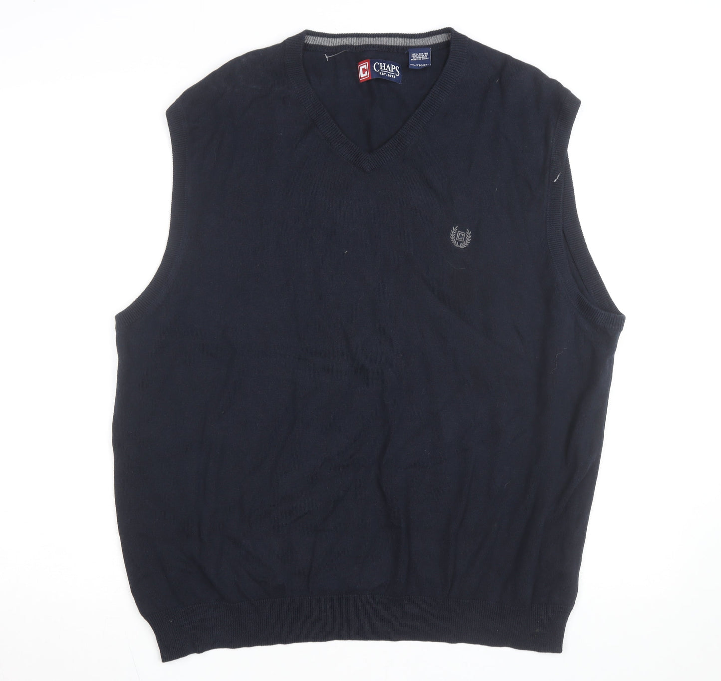 Chaps Men's Blue 2XL Cotton V-Neck Sleeveless Knit Vest