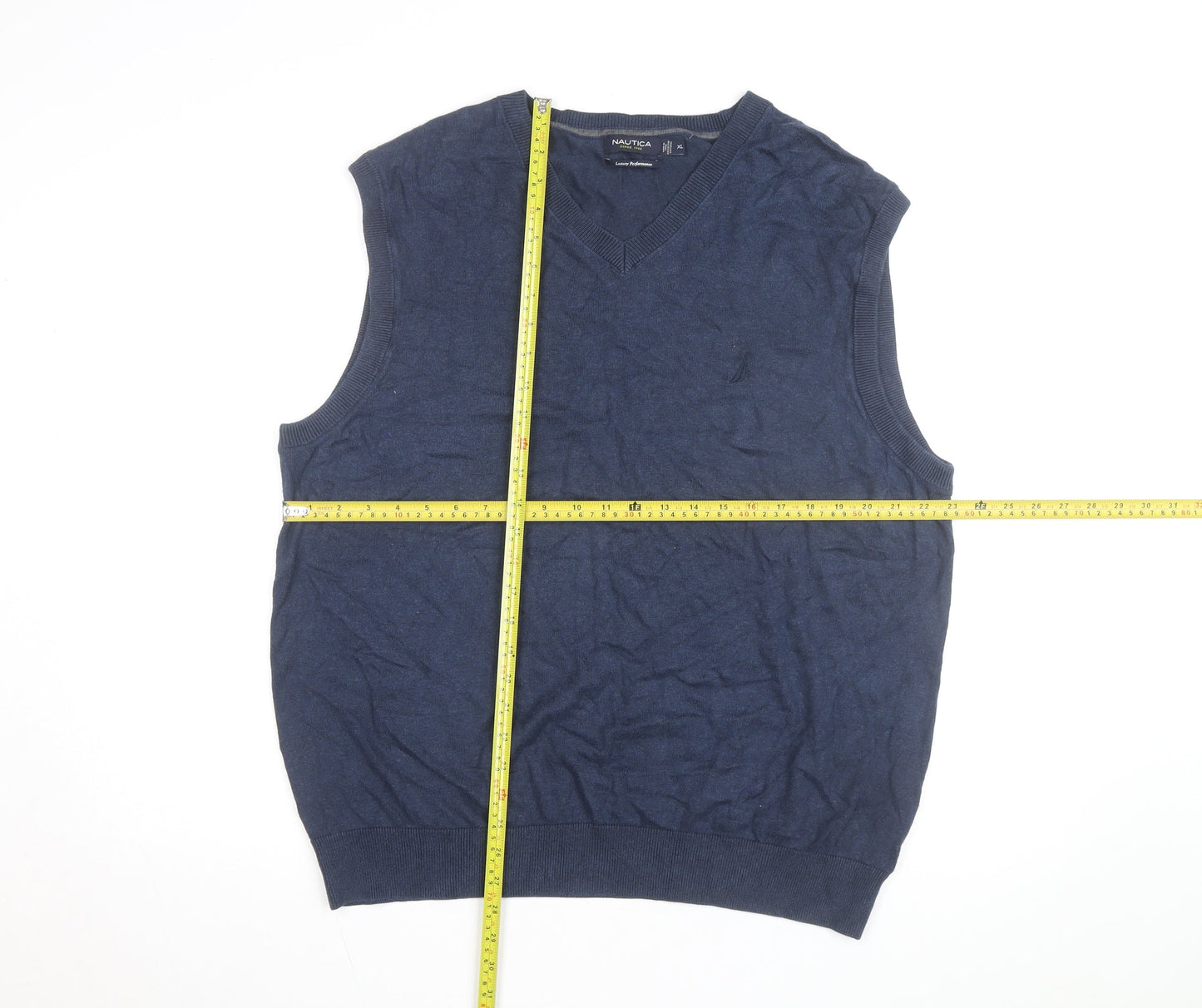 Nautica Men's Blue Cotton V-Neck Sleeveless Vest Jumper XL