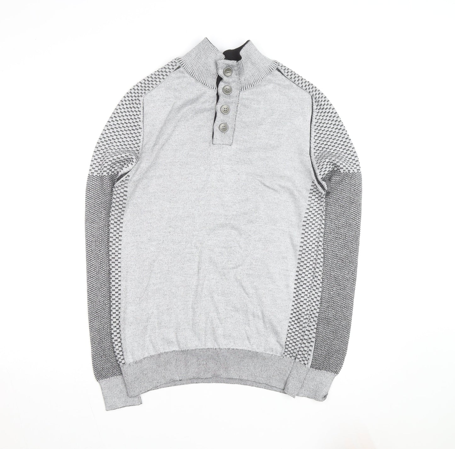 Enzo Di Capri Men's Grey XL Henley Knit Jumper Long Sleeve