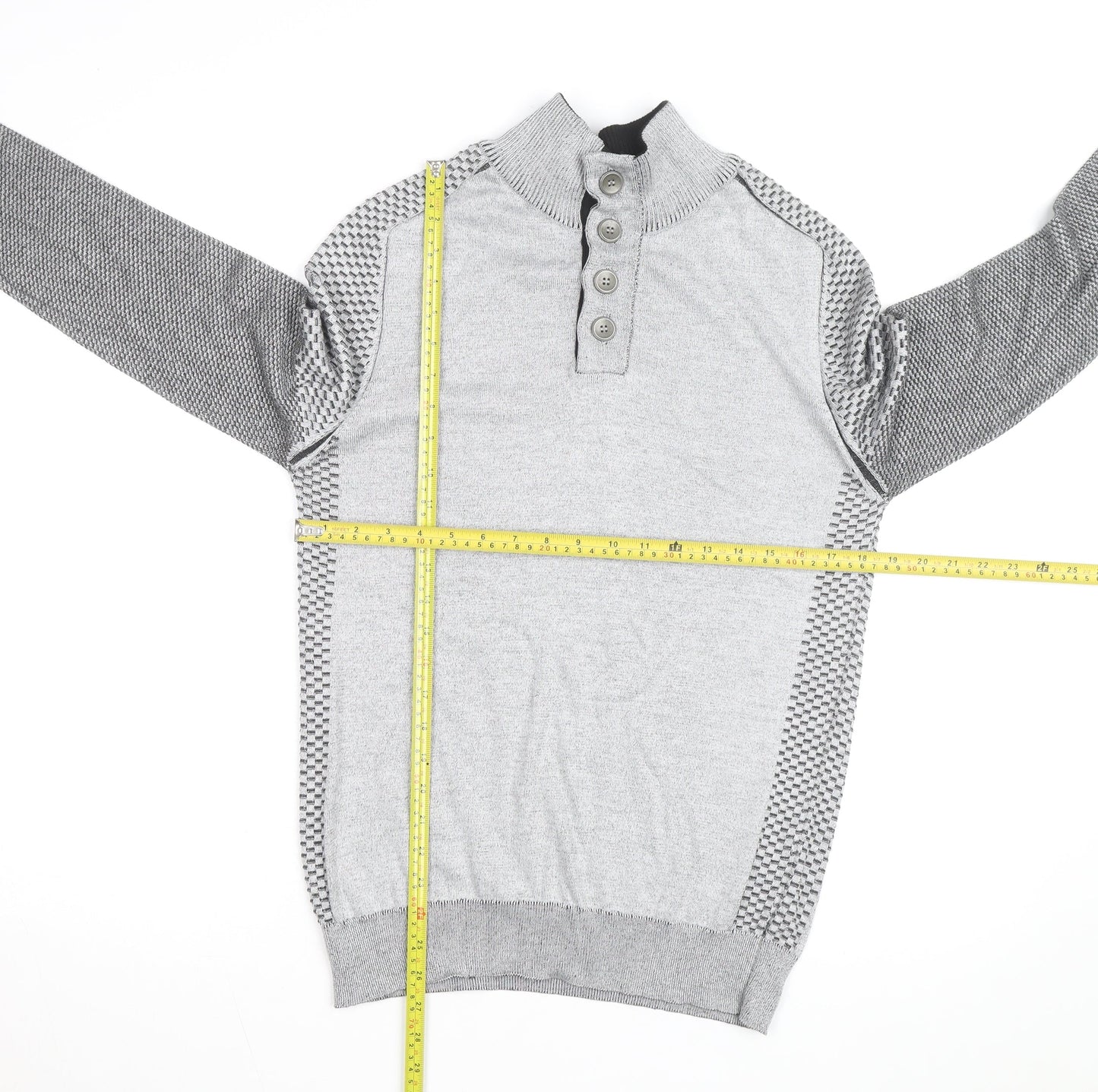Enzo Di Capri Men's Grey XL Henley Knit Jumper Long Sleeve