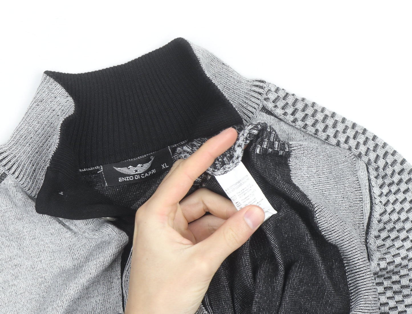 Enzo Di Capri Men's Grey XL Henley Knit Jumper Long Sleeve