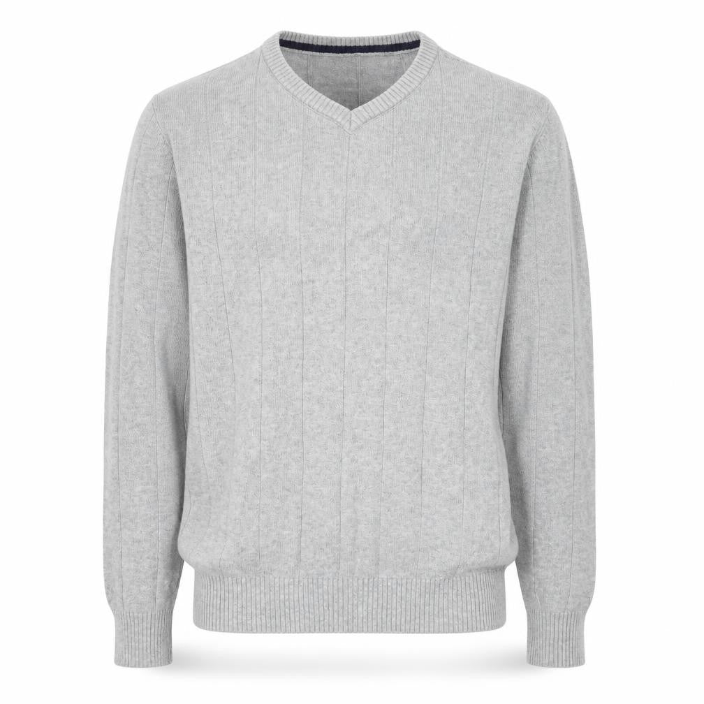 John Ashford Men's Grey V-Neck Cotton Pullover Jumper L