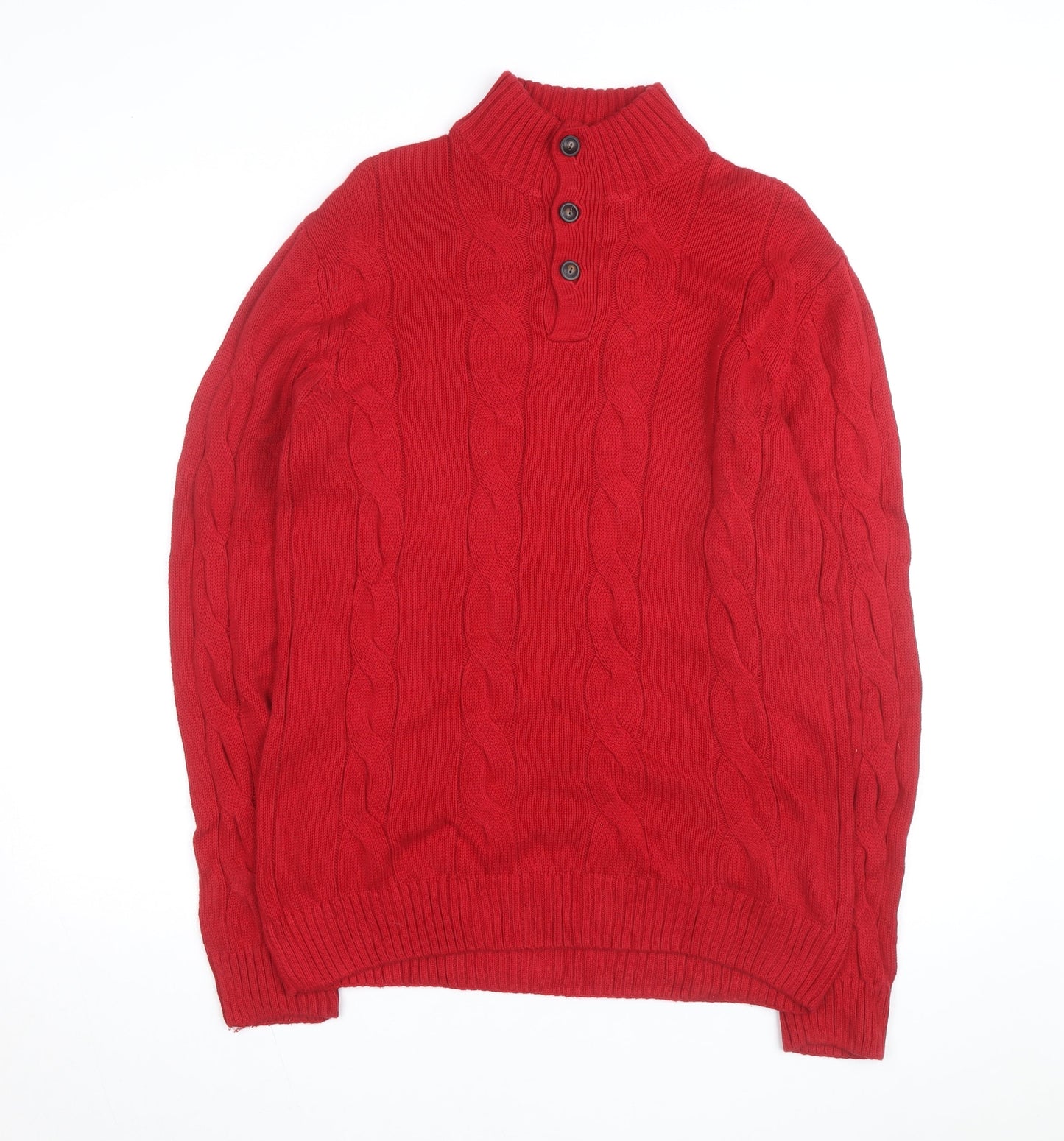 Chaps Men’s Red Cotton Cable-Knit Henley Jumper Size M
