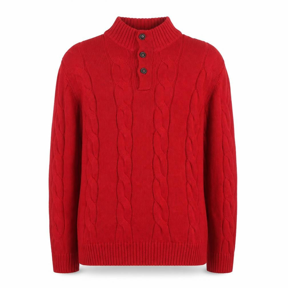 Chaps Men’s Red Cotton Cable-Knit Henley Jumper Size M