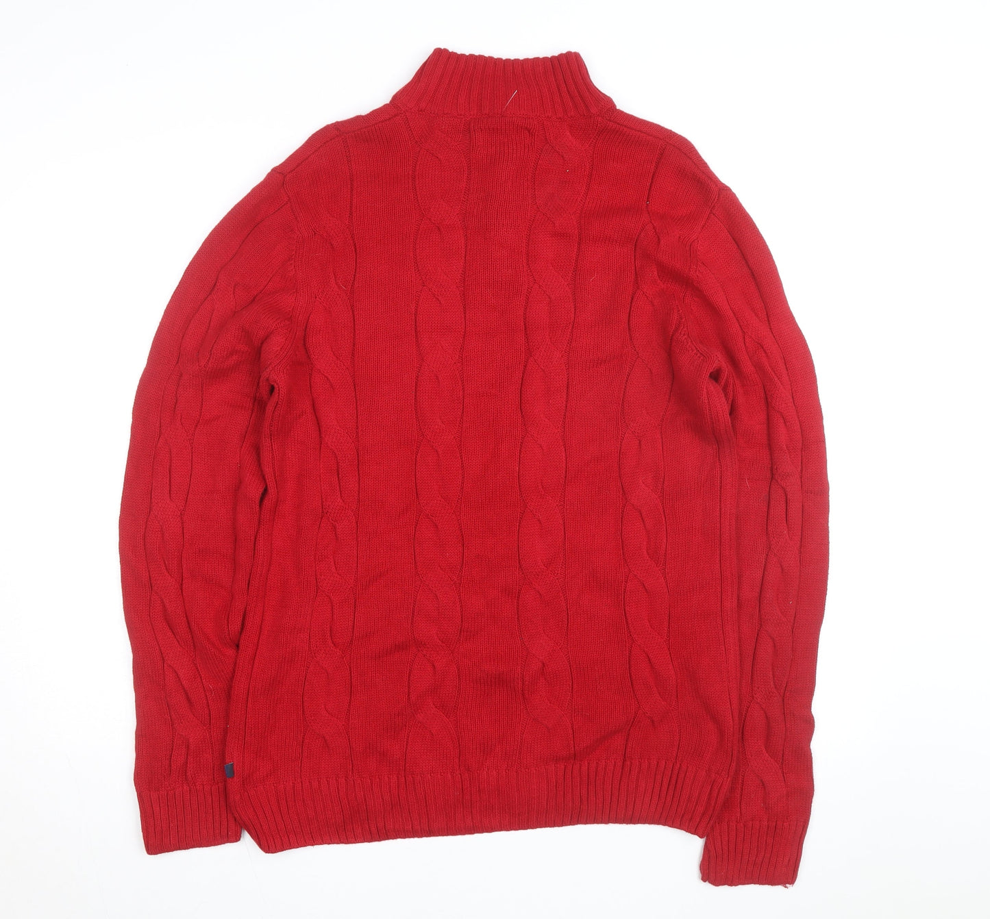 Chaps Men’s Red Cotton Cable-Knit Henley Jumper Size M