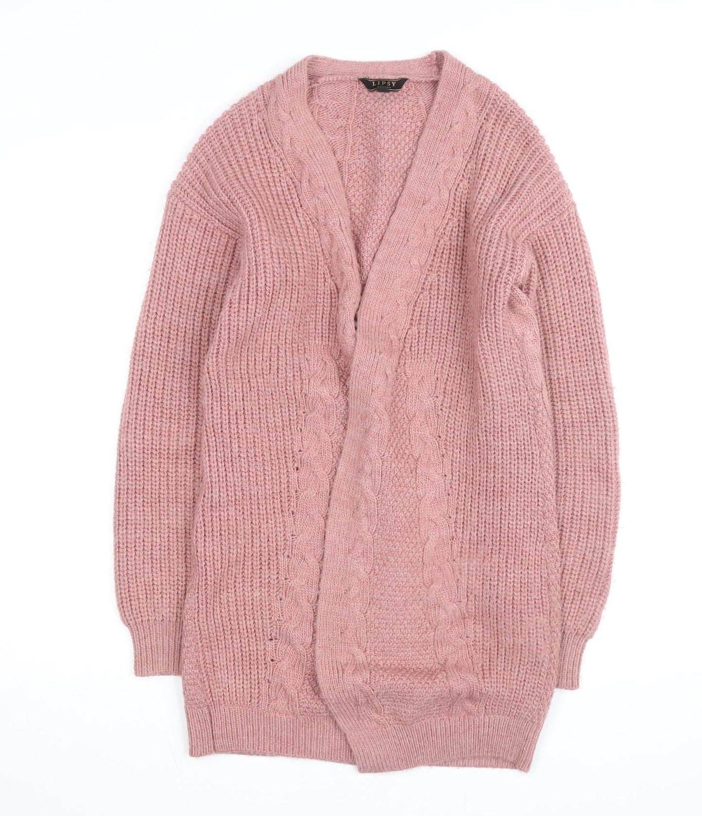 Lipsy Women Pink Cable-Knit Long Sleeve Open Cardigan Size 6