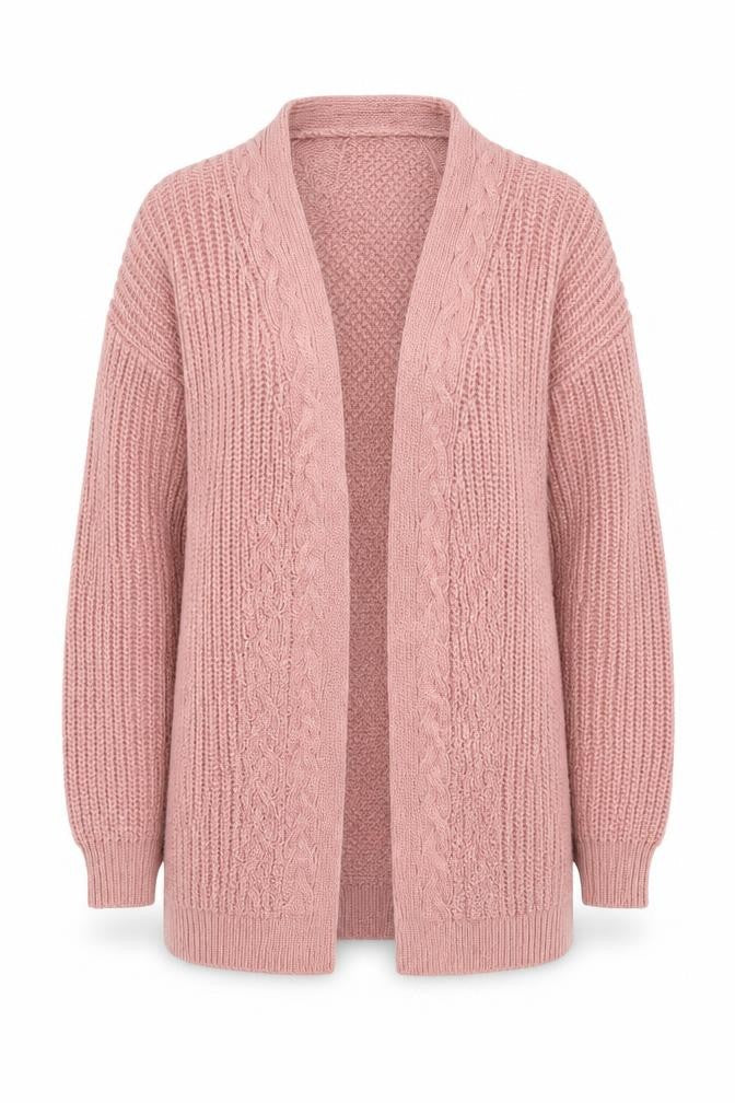 Lipsy Women Pink Cable-Knit Long Sleeve Open Cardigan Size 6