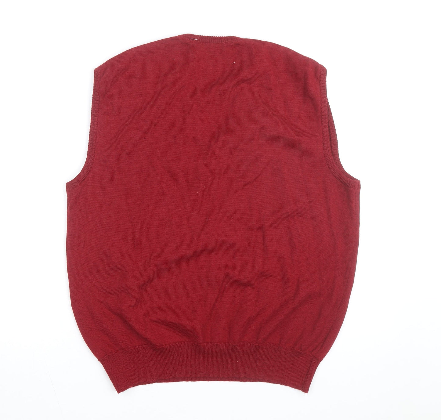 Courrèges Men Red Wool V-Neck Sleeveless Vest L Classic Knit