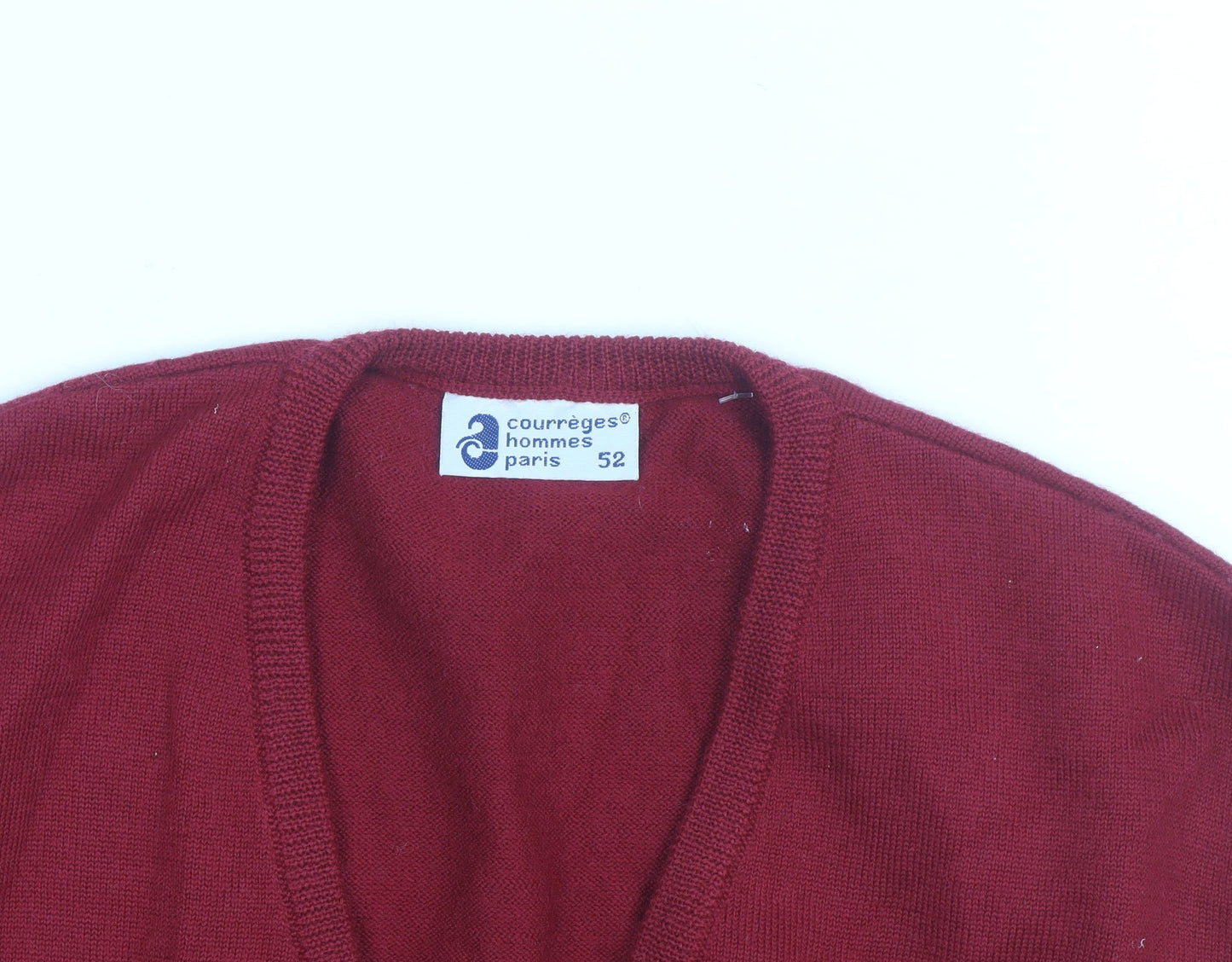 Courrèges Men Red Wool V-Neck Sleeveless Vest L Classic Knit