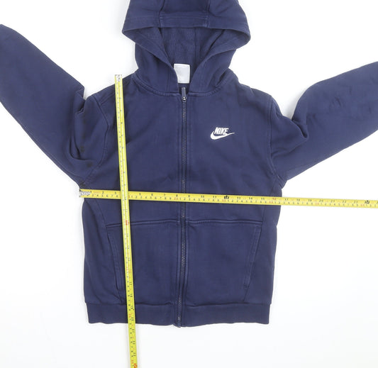 Nike Boys Navy Blue Full Zip Hoodie - Size L (147-158 cm) Cotton Blend