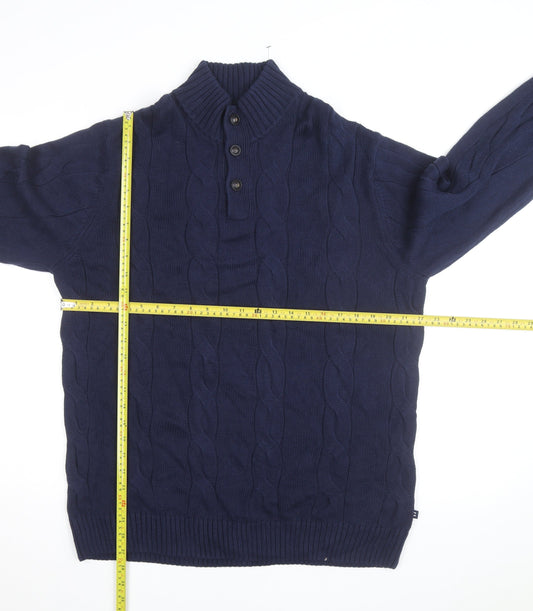 Chaps Men's Blue Cotton Cable-Knit Henley Jumper 2XL