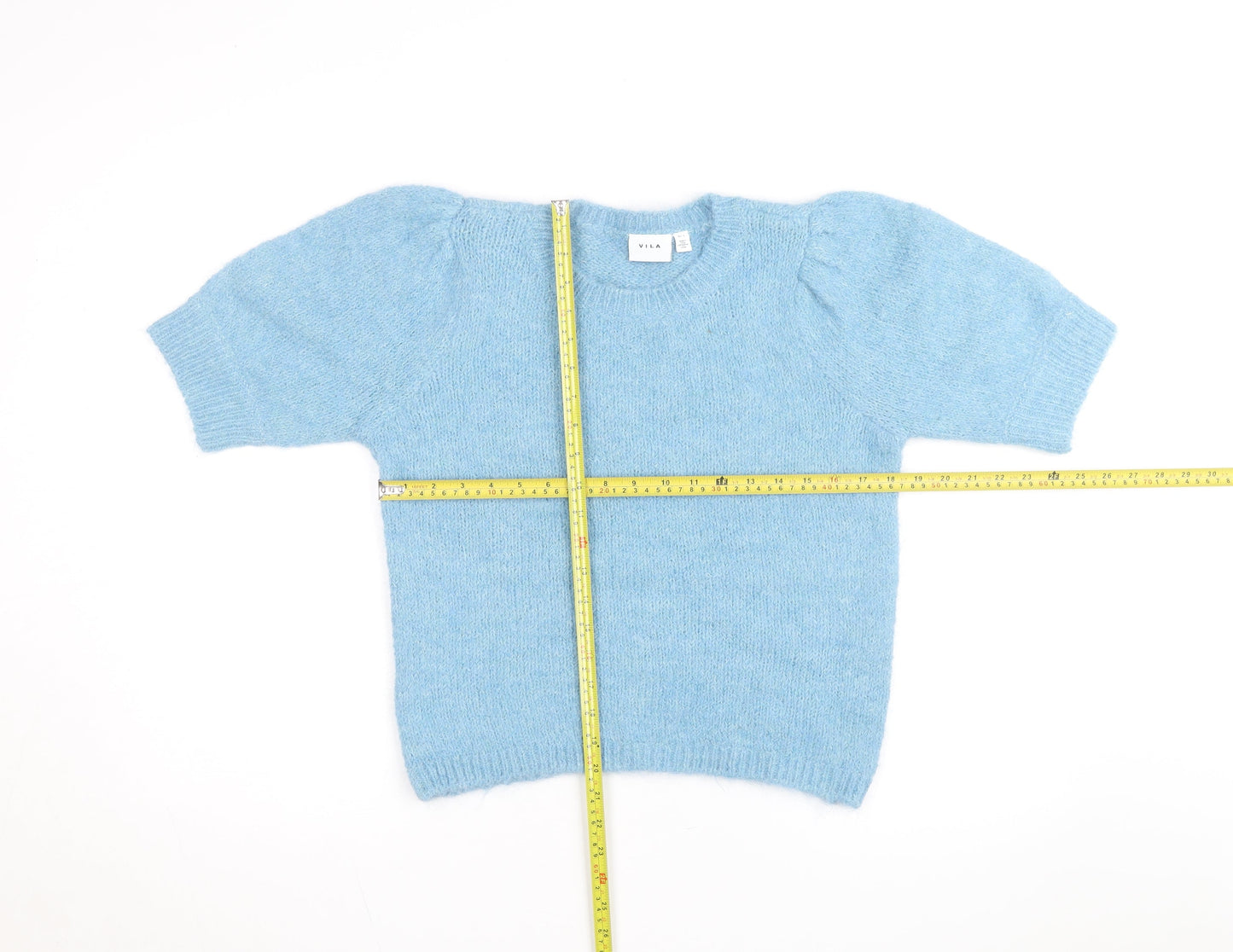 Vila Women Blue Short Sleeve Crew Neck Knit Pullover Jumper Size S