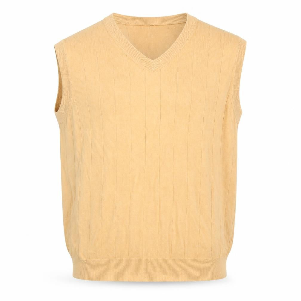 Van Heusen Men Beige Cotton V-Neck Sleeveless Jumper Vest XL
