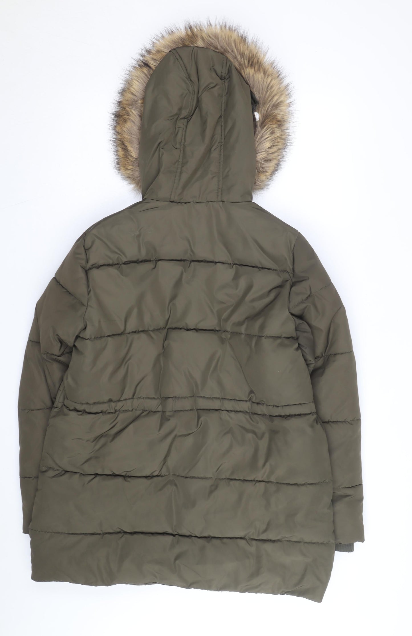 New Look Women's Green Faux Fur Hooded Puffer Coat Size 12