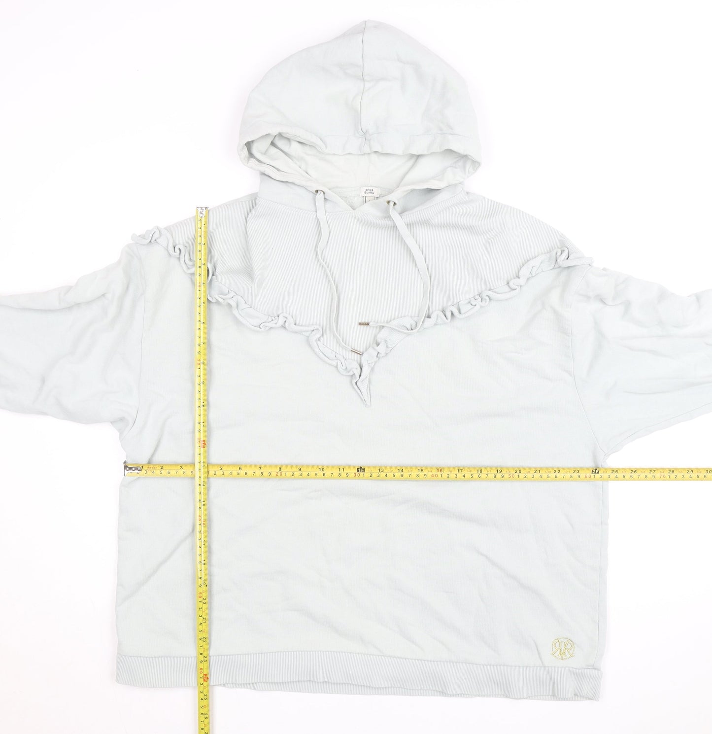 River Island Women’s White Ruffle Hooded Pullover Jumper Size L