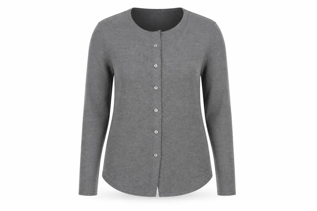 Boohoo Women Grey Knit V-Neck Long Sleeve Button Cardigan Size 14