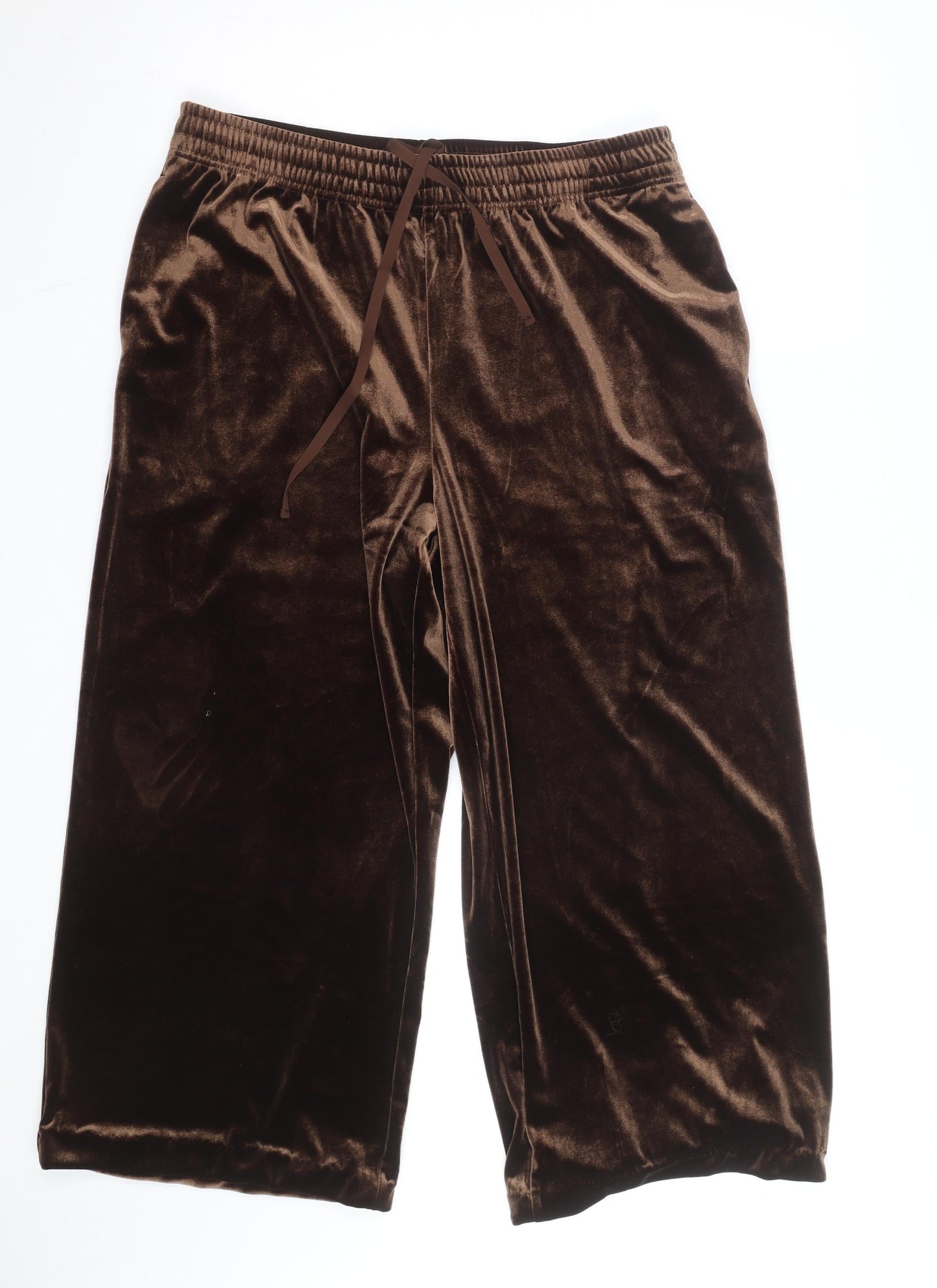 Uniqlo Women Brown Velvet Wide-Leg Trousers Size M Elastic Waist