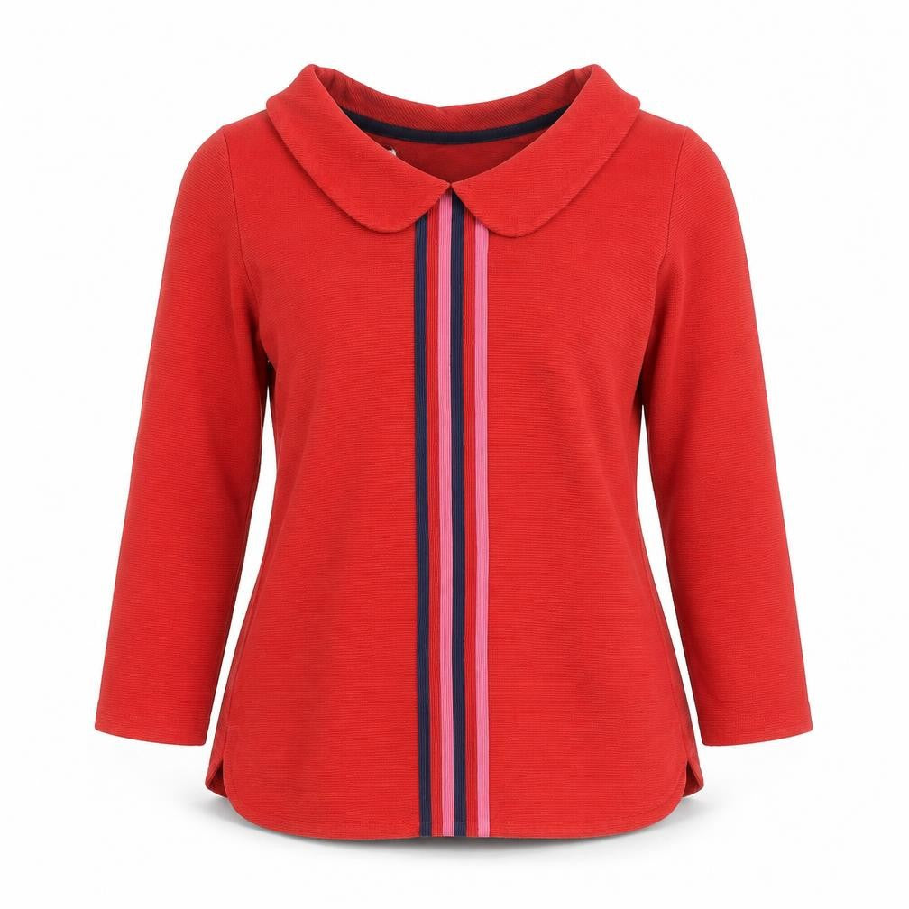 Deloras Teens Red Collared Long Sleeve Striped Pullover Jumper 9