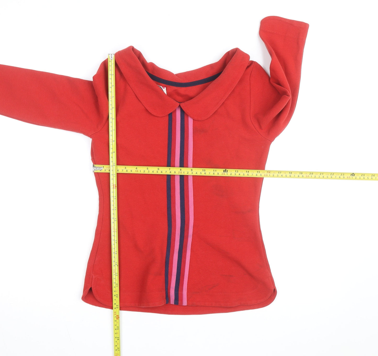 Deloras Teens Red Collared Long Sleeve Striped Pullover Jumper 9